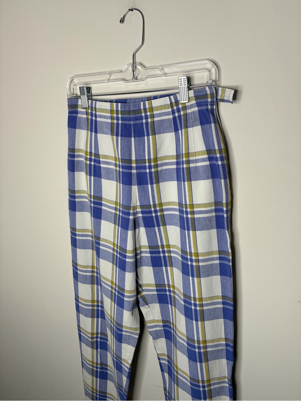 Telluride Women’s Preppy Blue and White Office Plaid Chic Pants with Soft Print.